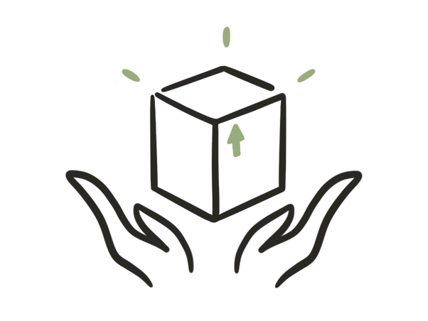 Icone représentant la confiance : 2 mains prenant soin d'un carton de déménagement.